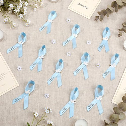 Geosar 100 Pcs Dove Funeral Memorial Ribbons Pins Memorial Service Respect Funeral Personalized Ribbon Bow with Safety Pins and White Dove for Mourning Mental Health Awareness Month Gifts(Light Blue) - color: Light Blue, style: Pigeon