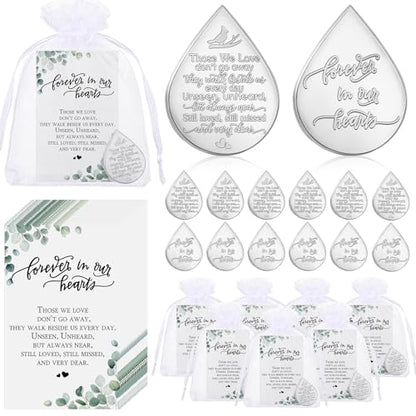 Ctosree 50 Sets Funeral Favors for Guests Tear Shaped Pocket Hug Token Memorial Sign with Poem Cards and Organza Bags for Family Church Funeral Prayer Gifts