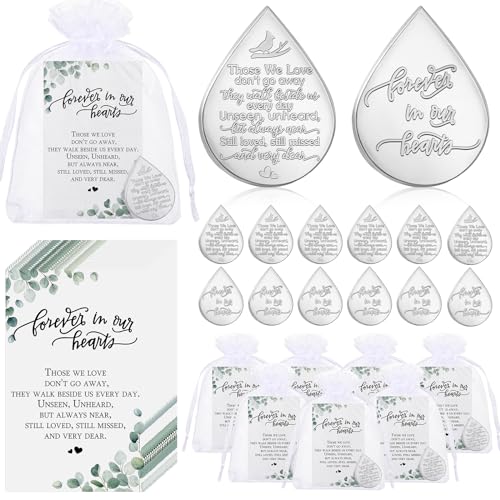 Ctosree 50 Sets Funeral Favors for Guests Tear Shaped Pocket Hug Token Memorial Sign with Poem Cards and Organza Bags for Family Church Funeral Prayer Gifts