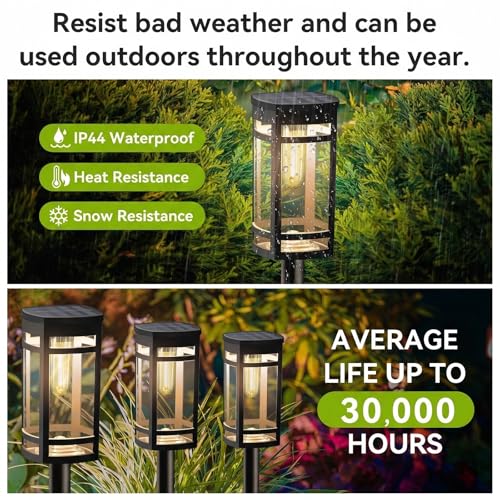 EXCMARK 12 Pack Solar Pathway Lights Outdoor Waterproof, Warm White | Edison-style bulb, Garden Pathway Walkway Driveway Lights, Yard Lawn Lights, Decorative Landscape Lighting - style: Warm white light