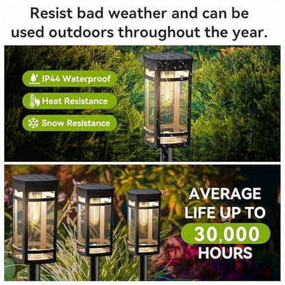 EXCMARK 12 Pack Solar Pathway Lights Outdoor Waterproof, Warm White | Edison-style bulb, Garden Pathway Walkway Driveway Lights, Yard Lawn Lights, Decorative Landscape Lighting - style: Warm white light