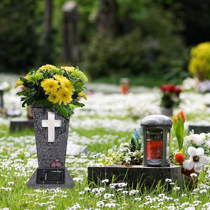 Solar Cemetery Vase with LED Cross Lamp Memorial Flower Holder - color: Square Cross