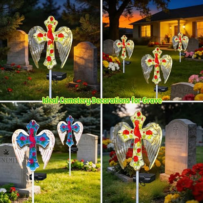 Solar Cross Lights Outdoor, Solar Cardinal Stake Lights Cemetery Decorations for Grave, Jesus Cross Sympathy Memorial Gifts for Women Mom Christmas, Glass Garden Art for Cemetery Yard Patio - style: 1 Pack Cardinal Cross