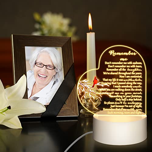 Roowest 3 Pack Sympathy Gift Memorial Night Light Gifts for Loss of Loved One Remember Me Acrylic Heart Sign with USB Charging Base Crystal Glass Heart Bereavement Condolence Present 4.7 x 6.3 Inch