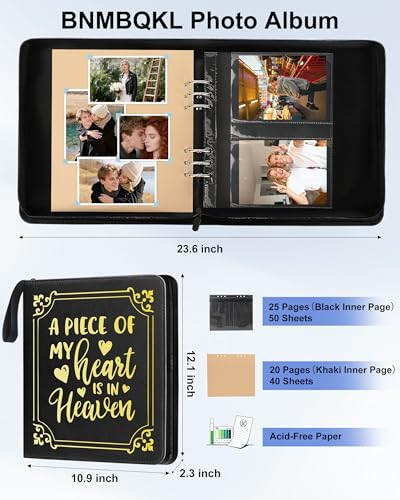 Memorial Photo Album 4x6 100 Photos, Leather Memory DIY Scrapbook with 25 Sheets and 20 Blank Kraft Sheets, Sympathy and Bereavement Gift for Loss of Loved One Condolences Gifts - color: Black