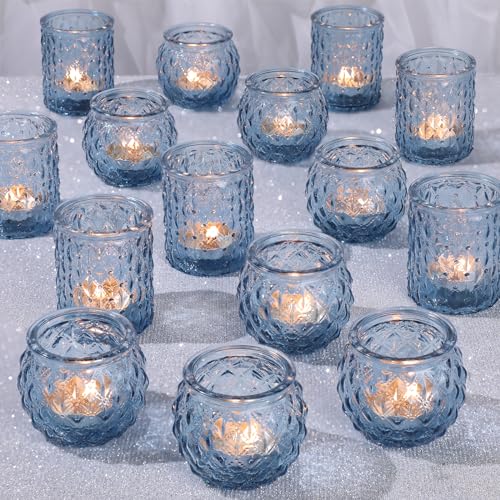 DARJEN Blue Votive Candle Holders Set of 36- Round Candle Holders Bulk, Glass Candle Holder for Wedding Home Decoration, Tea Lights Candle Holders for Wedding Shower, Party & Gift - color: Blue, size: 36 Pcs