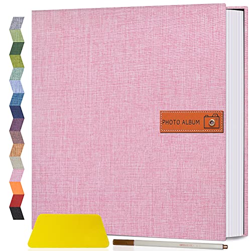Popotop Large Photo Album Self Adhesive 4x6 5x7 8x10 Scrapbook Album DIY Picture Book,Gifts for Mom,Family Baby and Wedding,with Metal Pen and Plastic Board - color: Pink, size: 11.5"x10.6"40pages