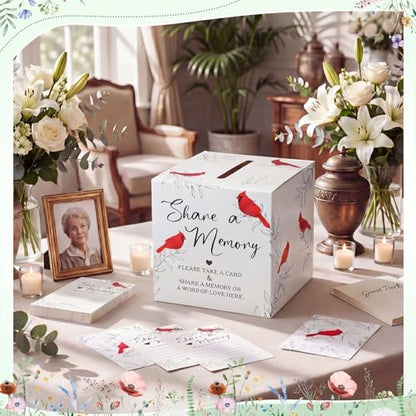 Fainne 50 Pcs Cardinal Share a Memory Cards with Celebration of Life Box Funeral Advice Cards Thank You Sympathy Holder Box Decor for Guest Funerals Memorial Service Farewell Remembrance Supplies - style: Cardinal