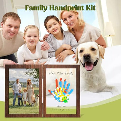 Family Handprint Kit, DIY Baby Hand and Footprint Handmade Keepsake Wooden Frame, Family Gifts with 5 Non-Toxic Baby-Safe Paint, Ideas Gift for New Parents Couple Friends - color: Brown, size: 4 Pages Acrylic Boards