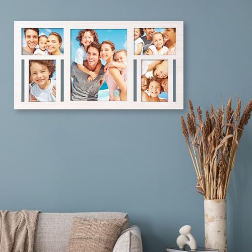 Collage Picture Frame for Wall – White Multi Photo Frame Holds 8x10 and 4x6 - color: White, size: 5 Opening-Mixed
