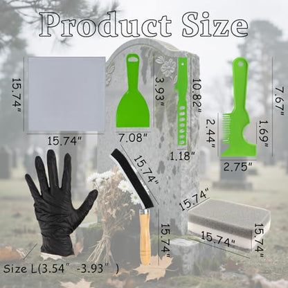 9Pcs Headstone Cleaning Kit Grave Cleaner for Granite & Stone with Microfiber Towel Bristle Crevice Brush Scrub Brush Sponge Gloves & Plastic Scraper Memorial Tombstone Care Set