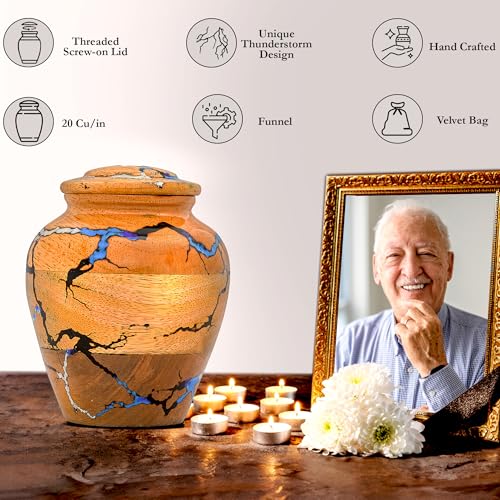 Wooden Cremation Urn for Human Ashes Adult Male & Female – Handmade Mango Wood & Epoxy Resin – Decorative Burial Memorial Urn with Secure Lid (Small, 4x4x5 Inch, 20 Cu in) – by Bhartiya Handicrafts - size: Small – 4x4x5 Inch – 20 Cu In