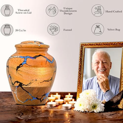 Wooden Cremation Urn for Human Ashes Adult Male & Female – Handmade Mango Wood & Epoxy Resin – Decorative Burial Memorial Urn with Secure Lid (Small, 4x4x5 Inch, 20 Cu in) – by Bhartiya Handicrafts - size: Small – 4x4x5 Inch – 20 Cu In