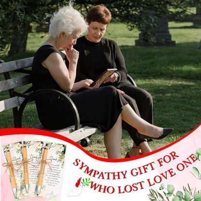 Ctosree 100 Sets Memorial Funeral Favors Include Green Leaf Sympathy Cards and Bamboo Ballpoint Pens Funeral Thank You Favors for Guest Sympathy Remembrance Gifts for Loss of Loved One