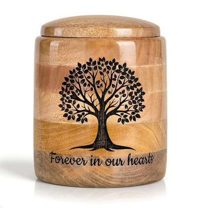 Large Wooden Cremation Urn for Human Ashes – 200 Cubic Inch Tree of Life Engraved Memorial Urn, Natural Wood, Adult Male Female - size: Large 200 Cu In