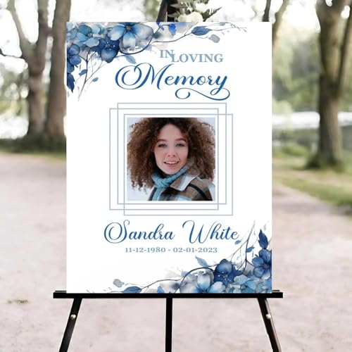 Blue Floral Funeral Welcome Sign, Celebration of Life Welcome Sign, in Loving Memory Sign, Celebration of Life Funeral Sign, Celebration of Life Sign, Memorial Sign with Photo #Tf22 - color: Version #10
