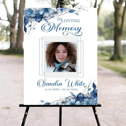 Blue Floral Funeral Welcome Sign, Celebration of Life Welcome Sign, in Loving Memory Sign, Celebration of Life Funeral Sign, Celebration of Life Sign, Memorial Sign with Photo #Tf22 - color: Version #10