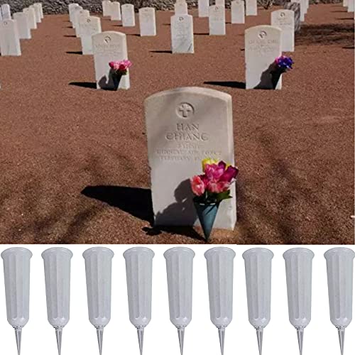 TAQ Cemetery Vases with Spikes 12 Pcs Grave Decorations for Flowers Plastic Vase Flower Headstones Holder Cemetery, White - size: Large