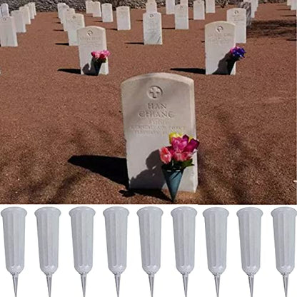 TAQ Cemetery Vases with Spikes 12 Pcs Grave Decorations for Flowers Plastic Vase Flower Headstones Holder Cemetery, White - size: Large