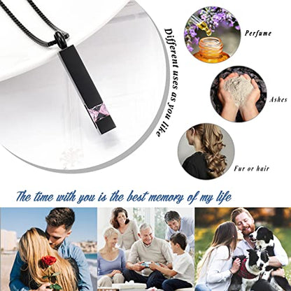 XSMZB Crystal Bar Cremation Urn Jewelry for Ashes Birthstone Cube Memorial Urn Necklace for Women Men Funeral Ashes Keepsake Pendant - color: Pink