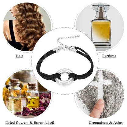 Oinsi Circle Of Life Cremation Jewelry Black Genuine Leather Memorial Urn Bracelet For Ashes Of Loved One Keepsake Holder For Women Men - color: Silver Tone