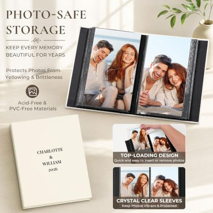 Vienrose 4x6 Couples Photo Album 100 Pockets DIY Custom Cover Beige | fabric cover photo book, acid free inner pages, couple themed crystal stickers, small slip in photo album - color: Romantic Couple, size: 100 Pockets