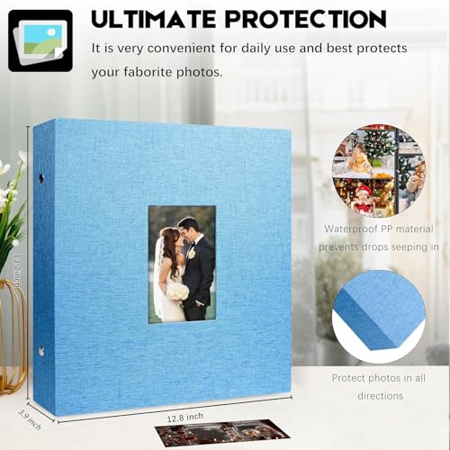 Aevdor Large Capacity 4x6 Photo Album, 1000 Photos, Linen Cover, Blue | Black Inner Pages, 3 Horizontal and 2 Vertical Pockets per Side, Front Photo Window, Family, Wedding & Travel Memories - color: Linen Blue