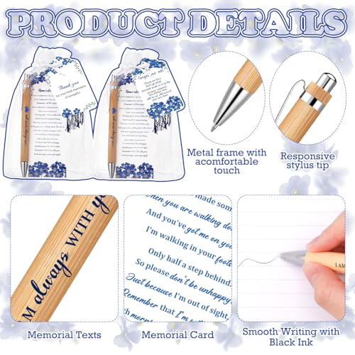 Sayglossy 200 Pcs Blue Flower Funeral Gifts Celebration of Life Gifts Set Memorial Decorations for Sympathy Include 50 Ballpoint Pens 50 Bookmark 50 Poem Cards and 50 Organza Bags - style: Blue Flower