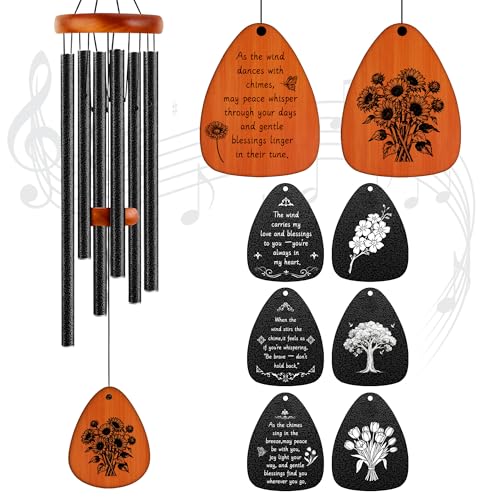 37" Matte Textured Aluminum Wind Chimes for Outdoor Patio & Garden – Large Modern Black Wind Chime with Deep Soft Tone, Thoughtful Home Gift (Black, 37") - color: Black, size: 37"