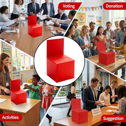 25 Pack Raffle Box Ballot Box with Slot, 6 x 6 x 6 Inch Red Cardboard Suggestion Box with Removable Header, for Collecting Business Card Voting Contest Fundraising Donation and Suggestion - color: Red, size: 25Pack