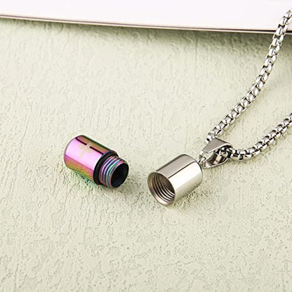 STWTR Stainless Steel Cylindrical Souvenir Capsule Pill Pendant Necklace, Cremated Ashes Pill Container Necklace - color: Purple