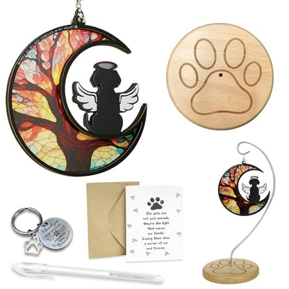Dog Memorial Gifts for Loss of a Dog, Pet Loss Sympathy Gift with Suncatcher, Stand, Keychain & Sympathy Card, Dogs Remembrance Gift for Grieving Pet Owners