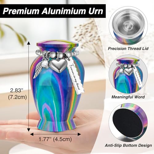 Customize Small Urn for Human Ashes Aluminium Keepsake Memorial | Mini Urn for Ashes, Meaningful Memorial Keepsake Gift, Durable Aluminum Cremation Urn with Elegant Design - style: Rainbow-Customize