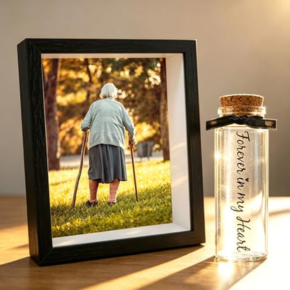 Personalization Memorial Photo Frame with Glass Keepsake Jar，Perfect for Preserving Loved One’s Hair & Memories，Sympathy Bereavement Gift - Holds 4x6 inch pictures (Black 4) - color: Black 4