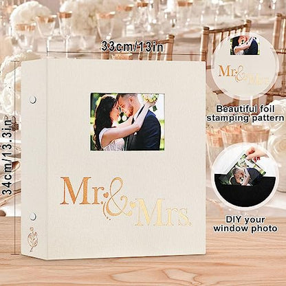 Lanpn Wedding Photo Album 4x6 600 Pocket Photos Slip in, Linen Cover Large Capacity Newlywed Marriage Window Album Hold 600 Horizontal Vertical Photos (Mr & Mrs, Beige) - color: Beige, size: 600 Photos