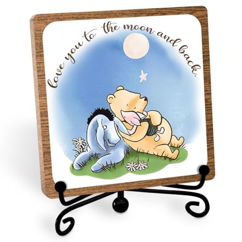Winnie Inspirational Friendship Keepsake, Positive Desk Table Decor, 5″x 5″ | Meaningful Gifts for Women, Men, Friends, Family, Encouraging Decorations for Office Desks, Cubicles, Shelves - style: Love you to the moon and back