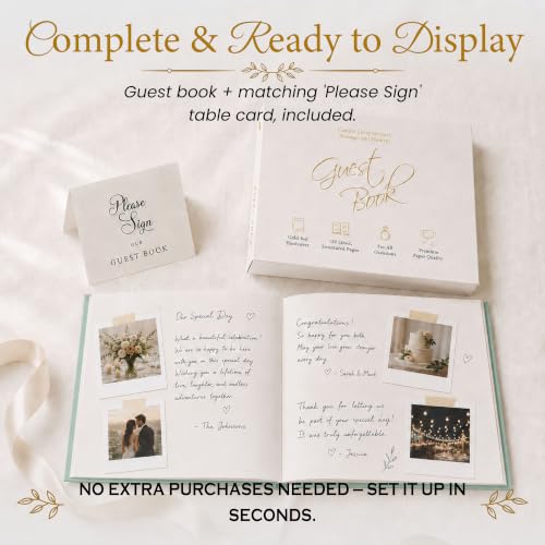 Wedding Guest Book, 100 Blank Pages, 9×7" Gold Foil Hardcover - color: Green