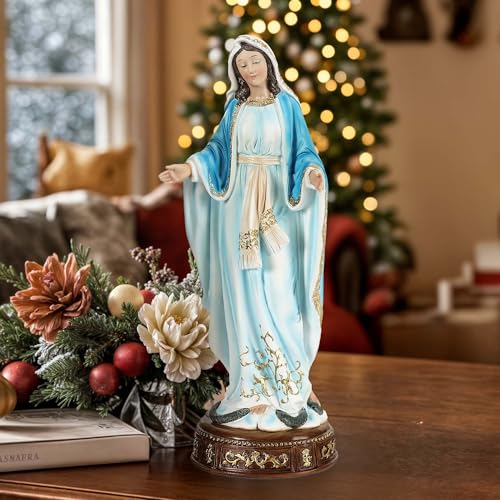 12-Inch Virgin Mary Statue, Catholic Our Lady of Grace - color: White+blue