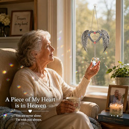 Sympathy Gift for Loss of Loved One,Angel Wing Sun Catcher,Memorial Gifts | A Piece of My Heart is in Heaven,Crystal Suncatcher for Windows, Bereavement & Grief Gift for Women, Remembrance Decor