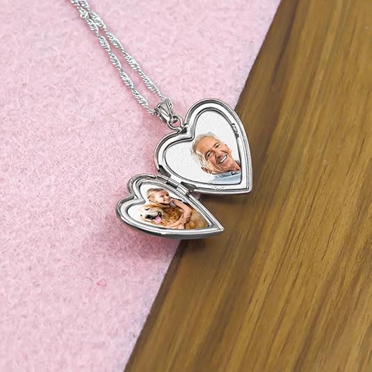 PicturesOnGold.com Heart Locket W/Diamond 2/3 Inch X 2/3 Inch Silver - style: Locket + 2 Photo + Engraving