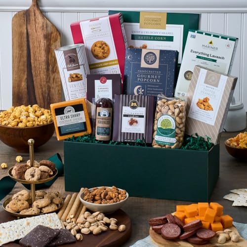 Snack Gift Basket Premium of Meat, Cheese, Cookies, Chocolate and Popcorn by GourmetGiftBaskets.com