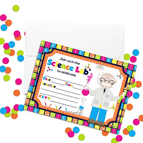 Amanda Creation Science Lab Themed Birthday Party Fill in Invitations set of 20 with envelopes - style: Science Lab