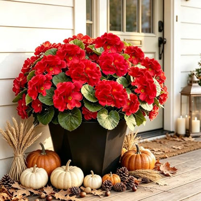 8 Bundles Artificial Geraniums, UV Resistant, Red - color: Red