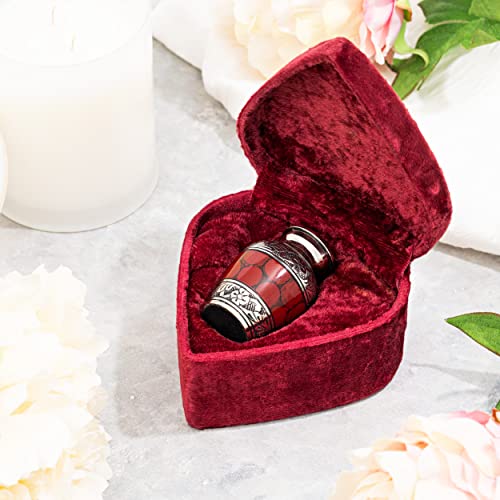 Small Keepsake Cremation Urns for Human Ashes with Velvet Heart Case and Funnel - Crimson : Deep Red Brass Hand Engraved Mini Memorial Urn - color: Red/Crimson Small Keepsake Urn
