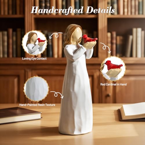 Emibele Angel Red Cardinal Figurine Memorial Gifts for Loss of Loved One | Hand-Painted Resin Sculpted Figure Cardinal, Sympathy Angel Figurines Statues Decor, Light White bereavement Gift - style: Angel Red Cardinal