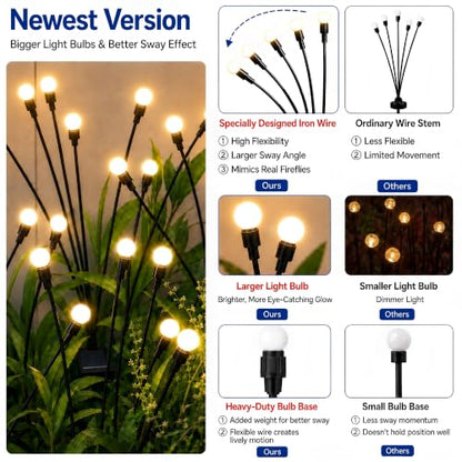 TONULAX Solar Garden Lights - Upgraded Solar Swaying Light, Sway by Wind, Outdoor Lights, Yard Patio Pathway Decoration, High Flexibility Iron Wire & Heavy Bulb Base, Warm White(2 Pack) - size: 2 Pack