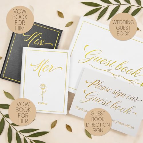 Leesgel Wedding Vow Books His and Hers with Guest Book & Table Sign Set - color: White & Black
