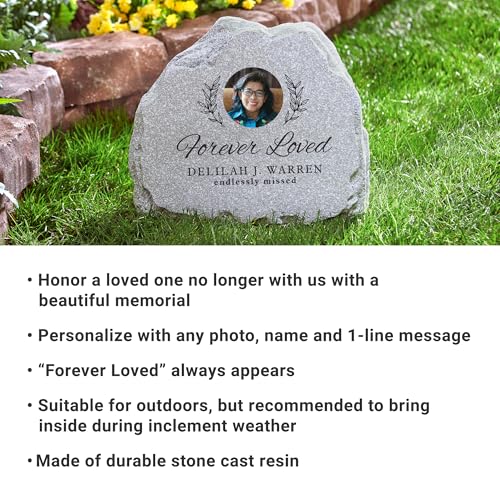 Let's Make Memories Personalized Memorial Garden Stone - Sympathy - Loss of Loved One - Condolences - Outdoor - Headstone - Durable Resin - Upright Garden Marker - Photo - Forever Loved - style: Forever Loved