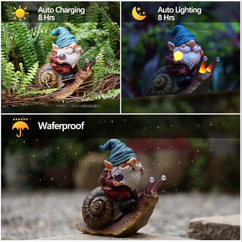 Gnome Garden Decor Statue Solar Gnomes Decorationsfor Yard with Lantern Light Outdoor Decorations forBirthday Patio Mom Gift - style: Blue gnome 6.97in