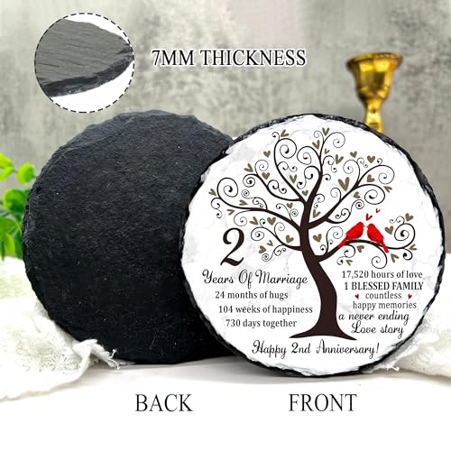 2nd Cotton Anniversary Slate Plaque - 2 Year Wedding Rock Sign - Traditional Second Marriage Celebration Gift for Husband Wife Couple - color: 2nd Wedding Anniversary